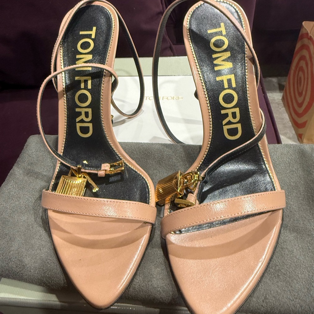 Tom Ford Nude Pink Heels with Gold Accents